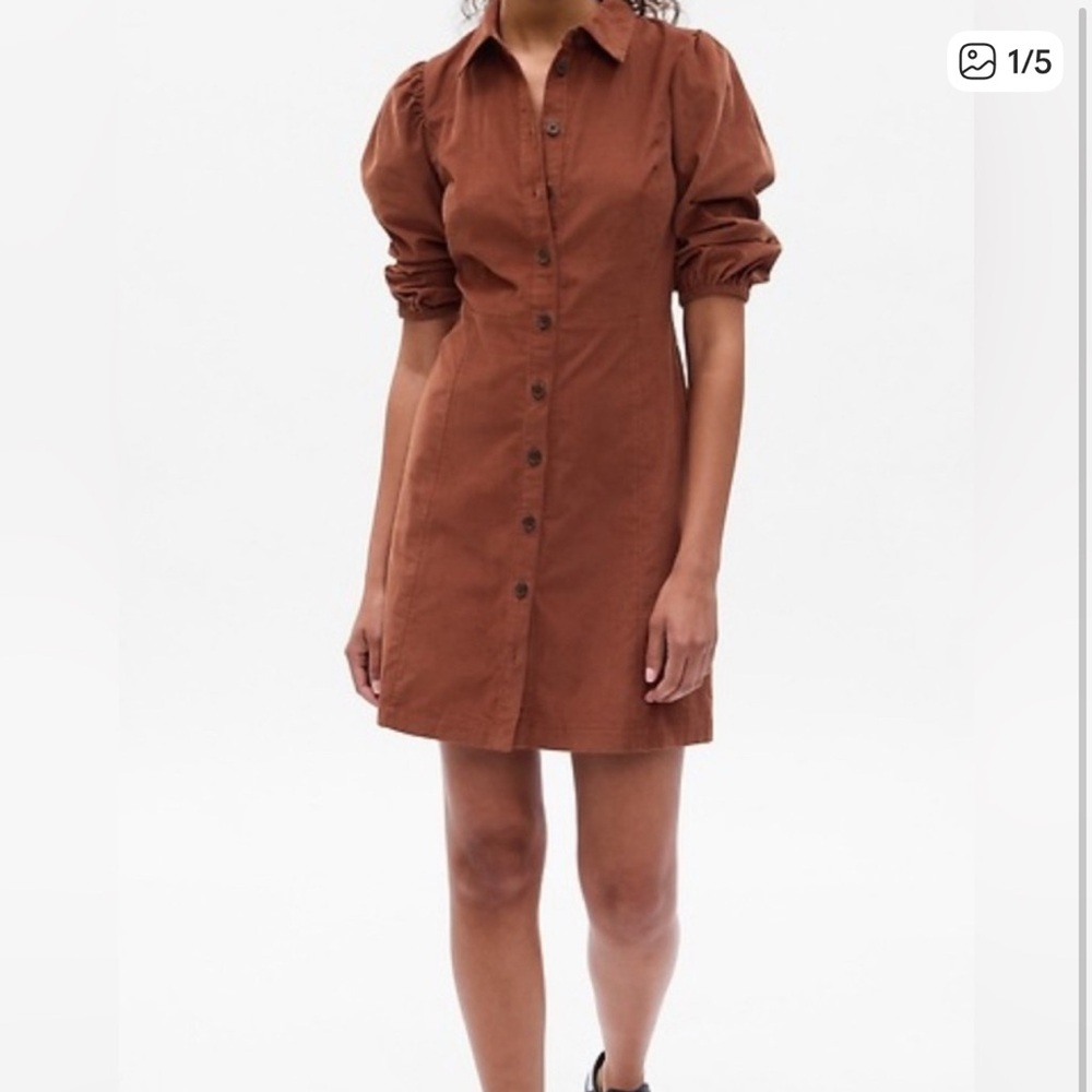 GAP Brown Puff Sleeve Corduroy Mini Dress